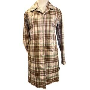 Vtg 00s GAP Plaid Lightweight Jacket Coat Size S Brown Pink Green Tartan Preppy